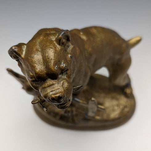 1900年頃 アンティーク ブロンズ製 懐中時計ホルダ ピットブル彫像